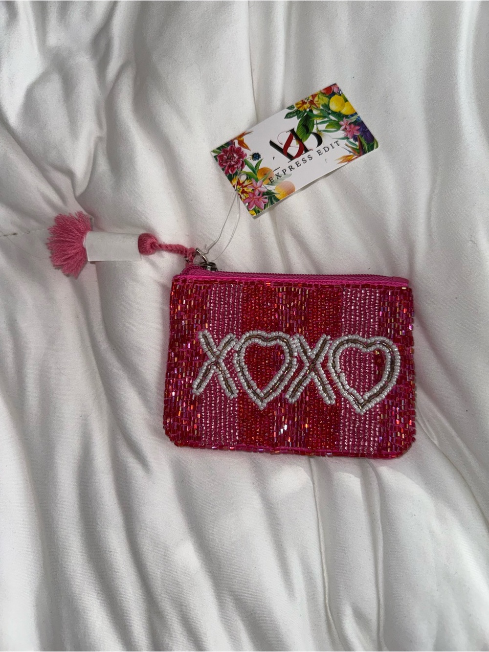 XOXO Pink Beaded Zipper Pouch New with Tags